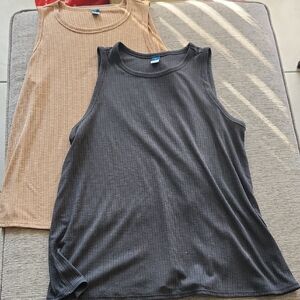 Old Navy Tan and Black Ribbed Tank Tops